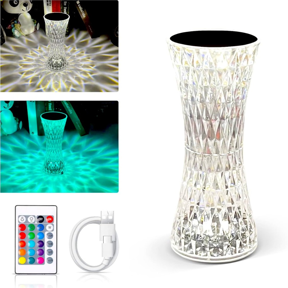 Crystal Table Lamp, 16 Color Changing Touch & Remote Control USB Rechargeable - Picture 3 of 5